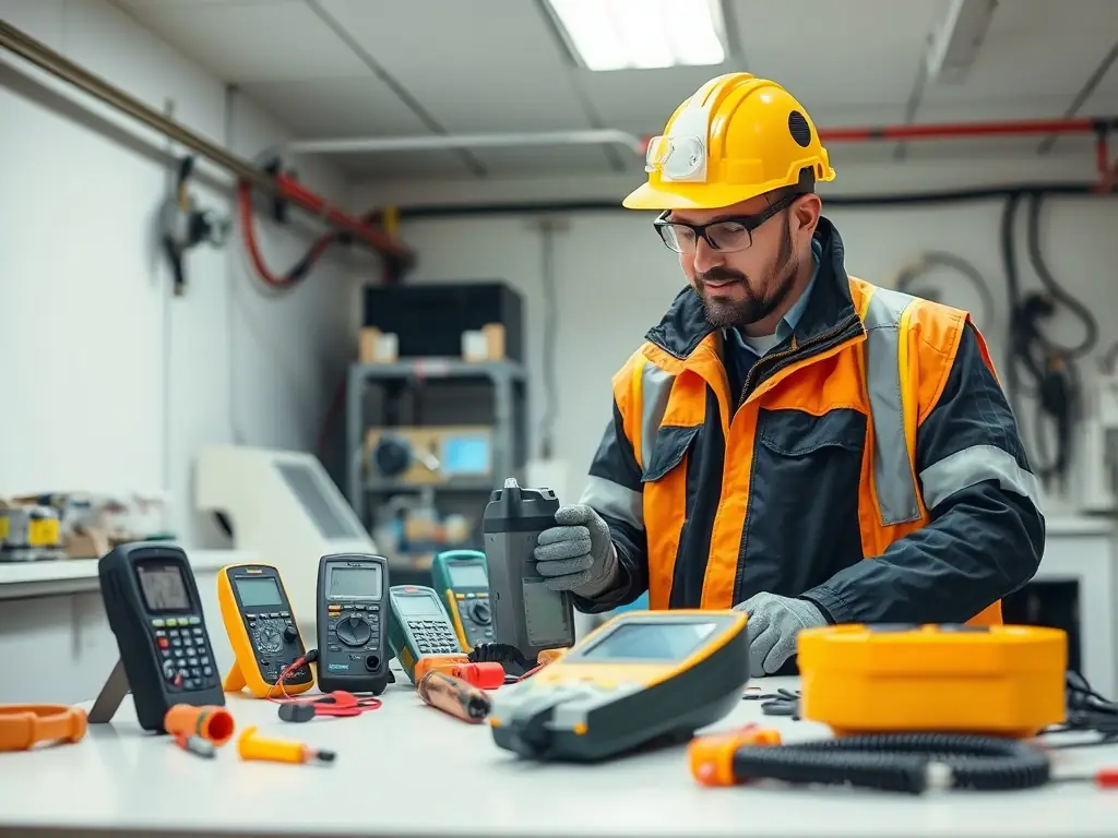 A technician performing Eddy Current Testing on a metal surface, with the eddy current equipment clearly visible.