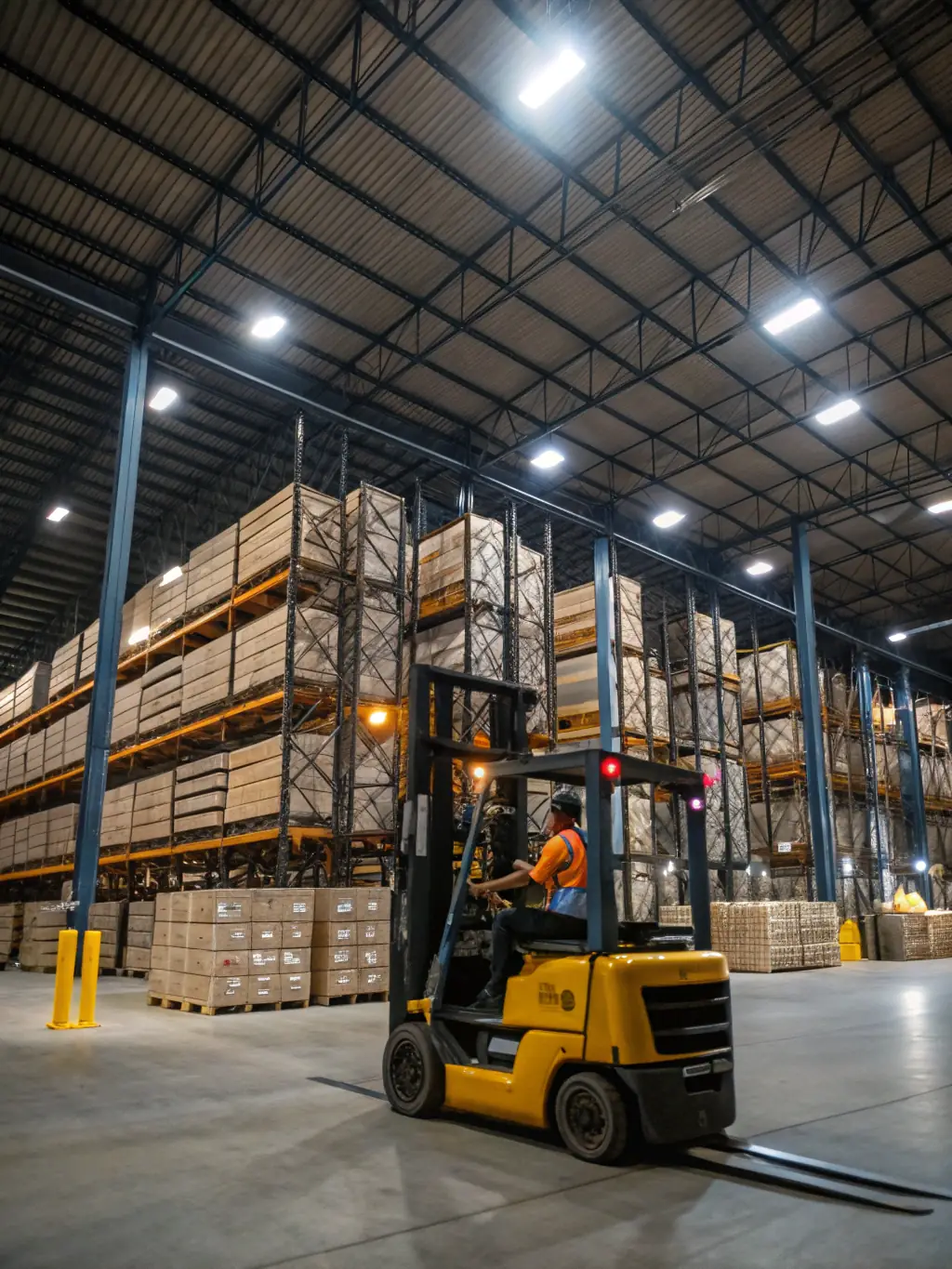 A forklift expertly maneuvering a pallet of equipment within a warehouse, highlighting Magin Limited's forklift services.