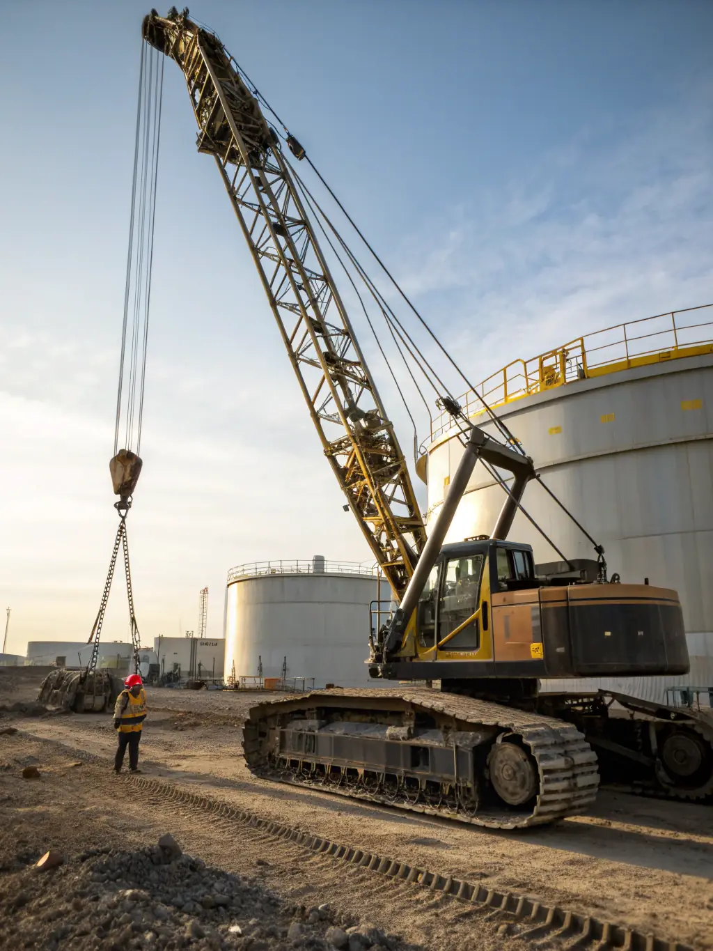 A rigger demonstrating proper lifting techniques with a crane, emphasizing safety protocols and load management during a rigging and lifting training session.